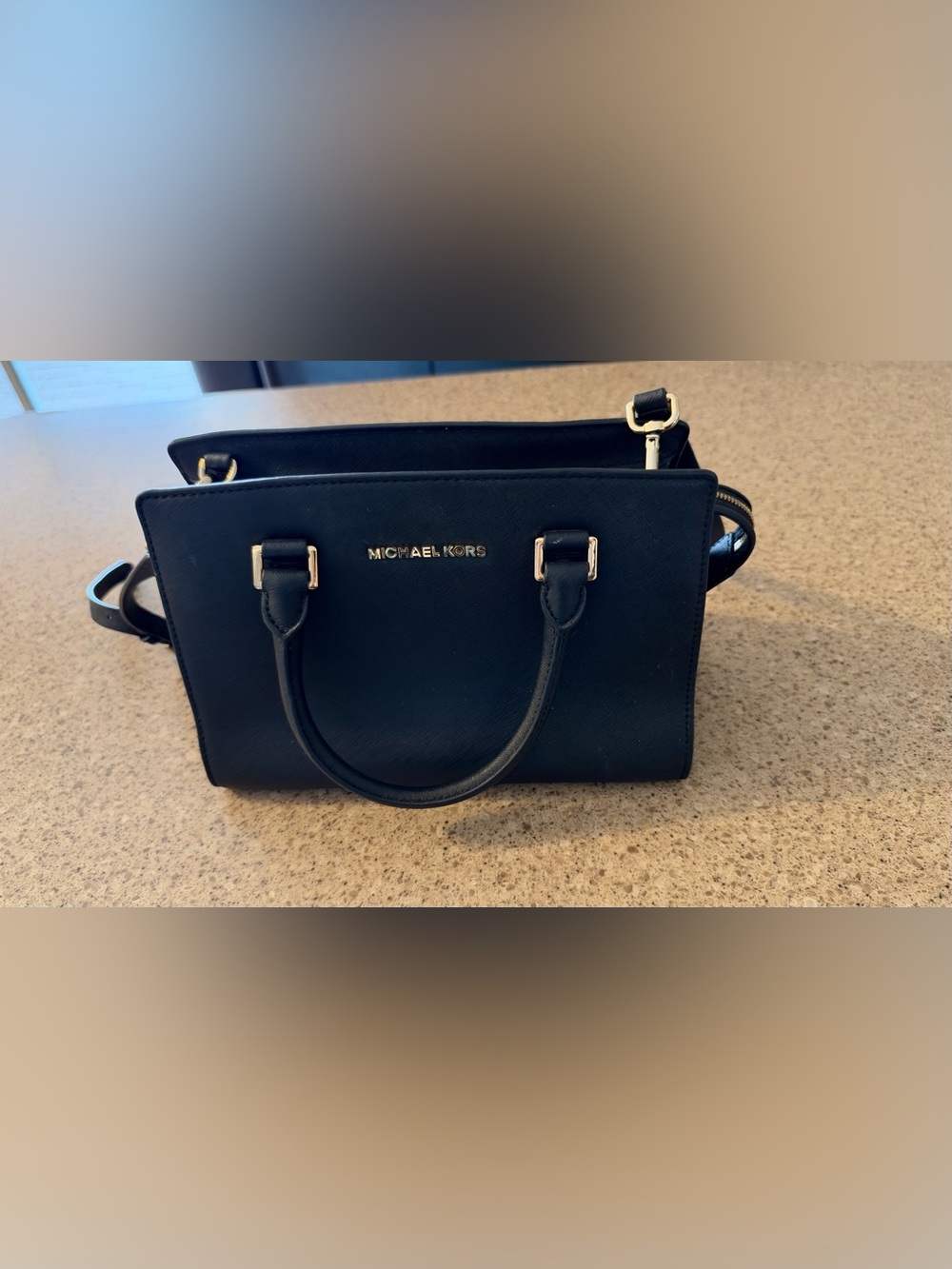 Michael Kors Black Saffiano Satchel with Gold Hardware